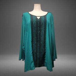 Teal Women's Top with Black Pattern